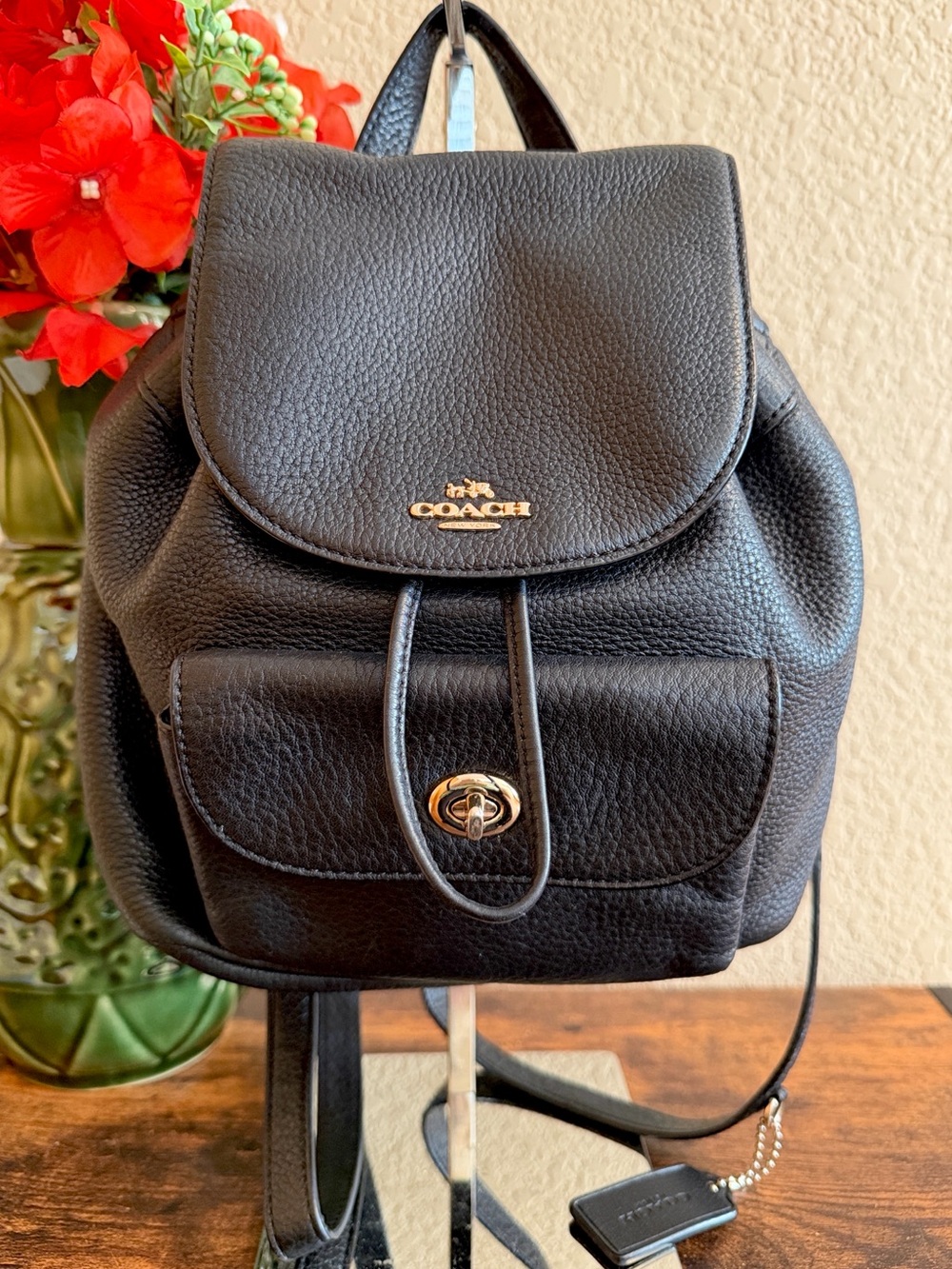Coach black mini Billie pebble leather backpack